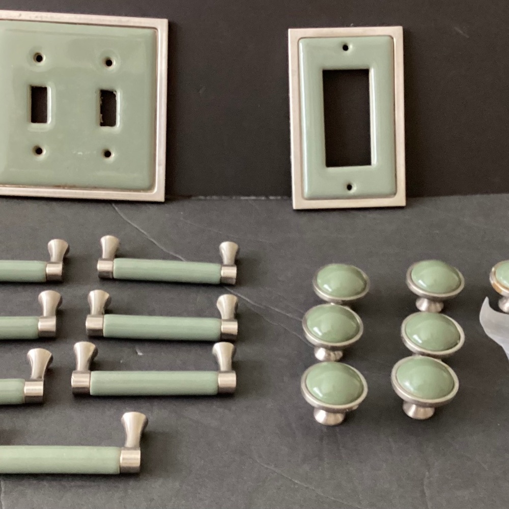 Beautiful Collection of Liberty Hardware Sage Green Ceramic & Chrome Accessories